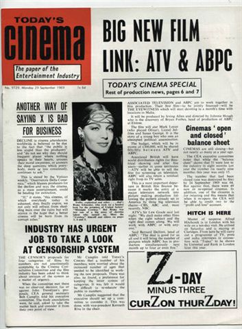 TODAYS CINEMA magazine side cover 29 September 1969