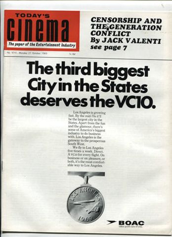 TODAYS CINEMA magazine side cover 27 October 1969