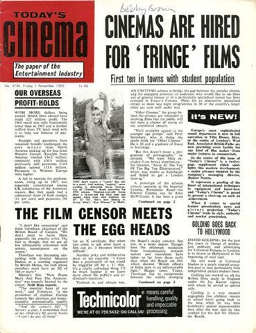 TODAYS CINEMA magazine side cover 1 November 1969