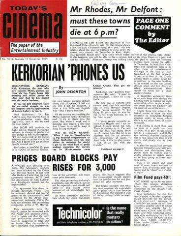 TODAYS CINEMA magazine side cover 10 November 1969