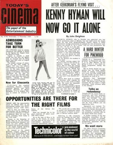 TODAYS CINEMA magazine side cover 12 November 1969