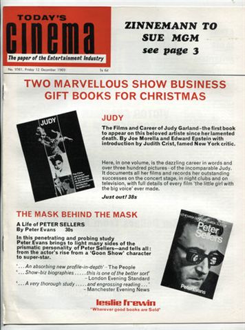 TODAYS CINEMA magazine side cover 12 December 1969