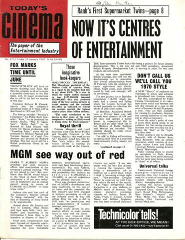 TODAYS CINEMA magazine side cover 23 January 1970