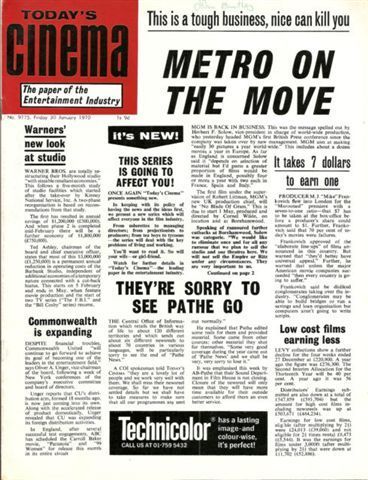 TODAYS CINEMA magazine side cover 30 January 1970