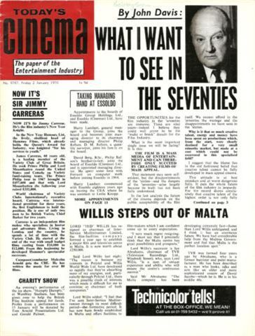 TODAYS CINEMA magazine side cover 2 February 1970