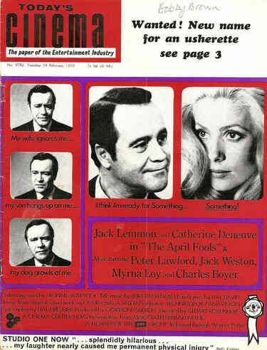 TODAYS CINEMA magazine side cover Issue 9782 24 February 1970