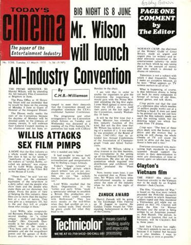 TODAYS CINEMA magazine side cover 17 March 1970