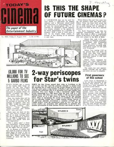 TODAYS CINEMA magazine side cover 21 August 1970