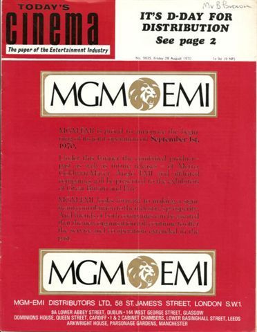 TODAYS CINEMA magazine side cover 28 August 1970