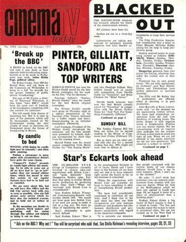 TODAYS CINEMA magazine side cover 19 February 1972