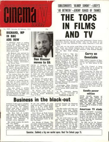 TODAYS CINEMA magazine side cover 26 February 1972