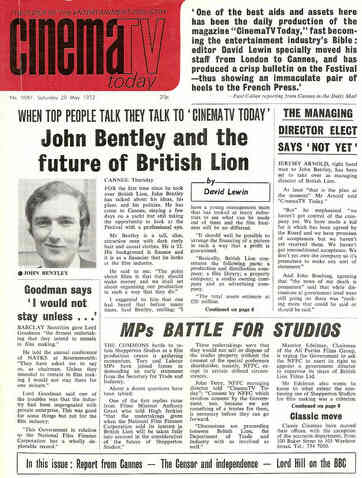 TODAYS CINEMA magazine side cover Issue 9981 20 May 1972