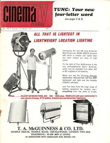 TODAYS CINEMA magazine side cover 10 February 1973