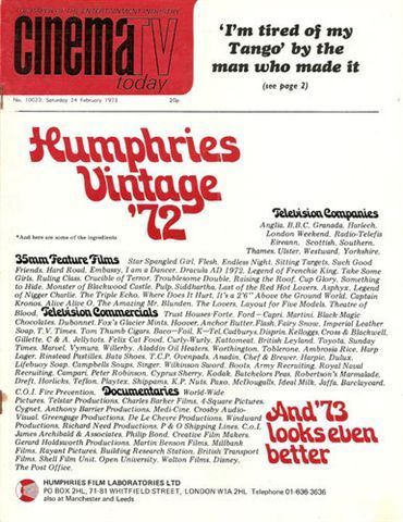 TODAYS CINEMA magazine side cover 24 February 1973