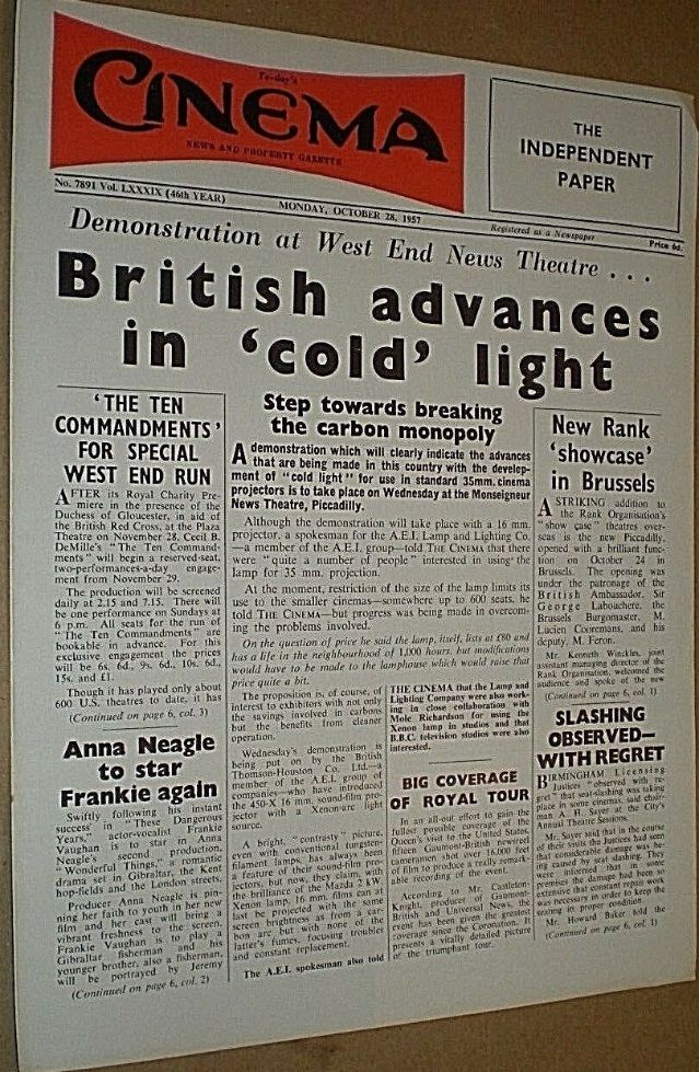TODAYS CINEMA magazine side cover 28 October 1957