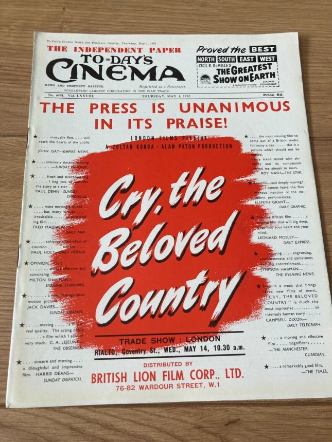TODAYS CINEMA magazine side cover Issue 6494 1 May 1952