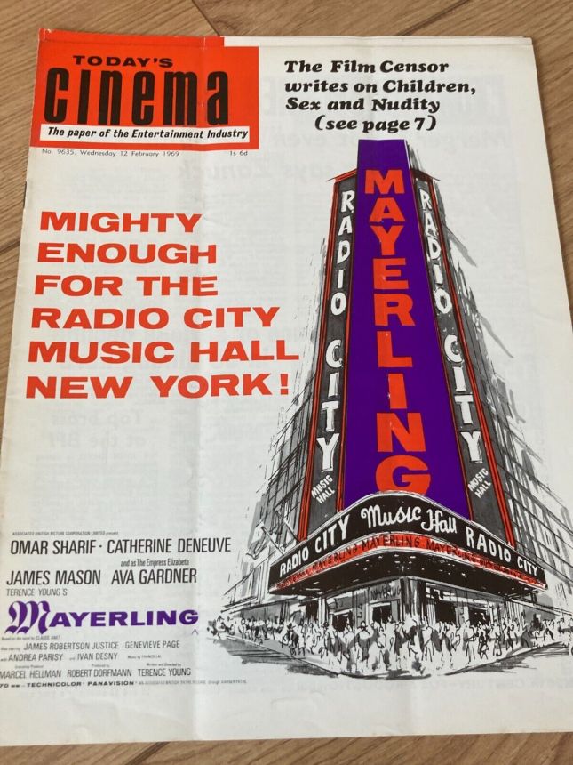 TODAYS CINEMA magazine side cover Issue 9635 12 February 1969