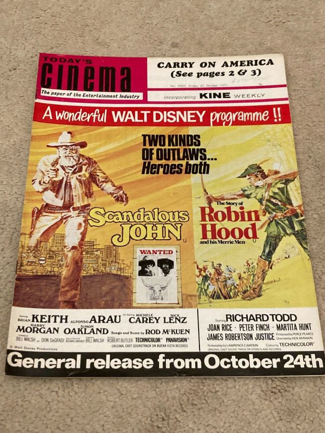 TODAYS CINEMA magazine side cover Issue 9950 22 October 1971