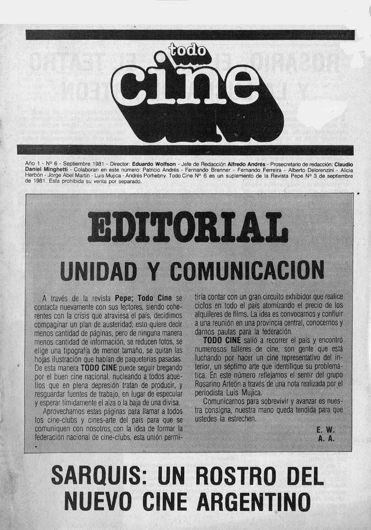 TODO CINE magazine side cover  Vol 1 No  6  September 1981