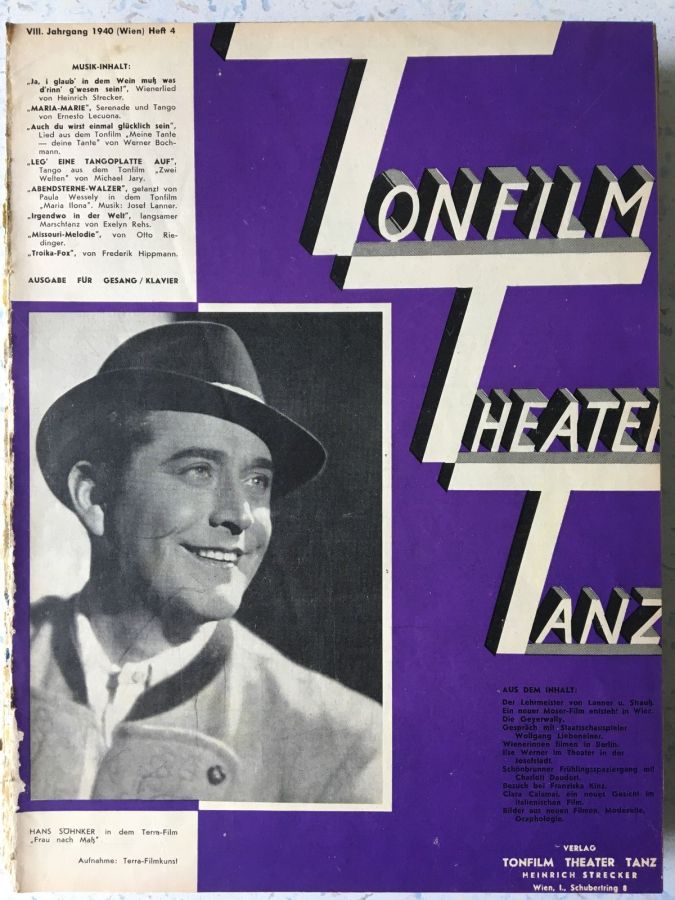 TONFILM THEATER TANZ magazine side cover Issue 4   1940