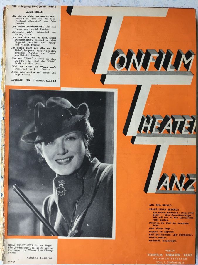 TONFILM THEATER TANZ magazine side cover Issue 6   1940