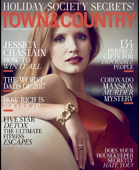 TOWN AND COUNTRY magazine side cover  December 2017/ January 2018 