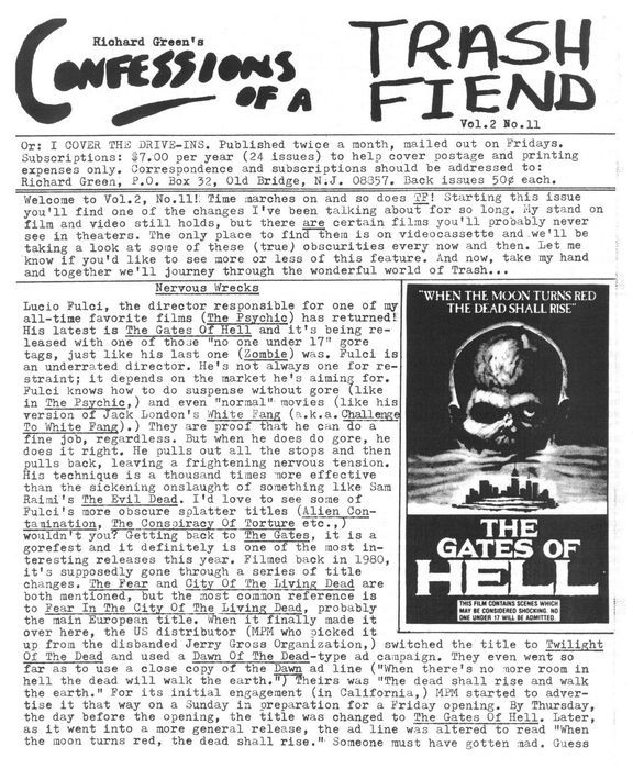 CONFESSIONS OF A TRASH FIEND magazine side cover  Vol 2 # 11  