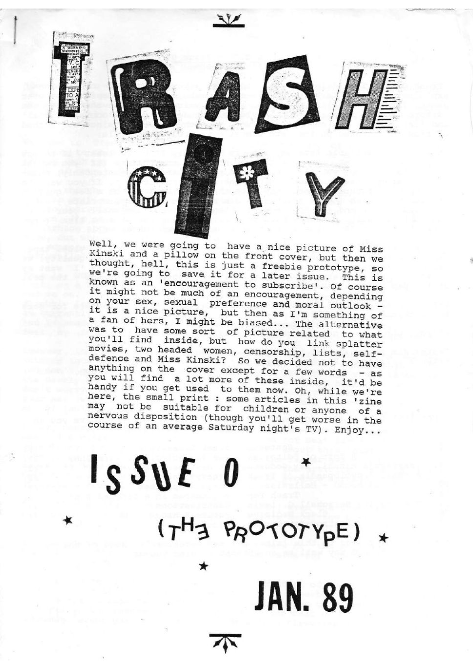 TRASH CITY magazine side cover  January 1989