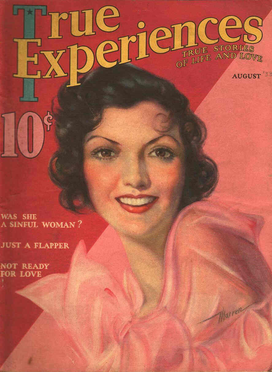 TRUE EXPERIENCES magazine side cover August 1933