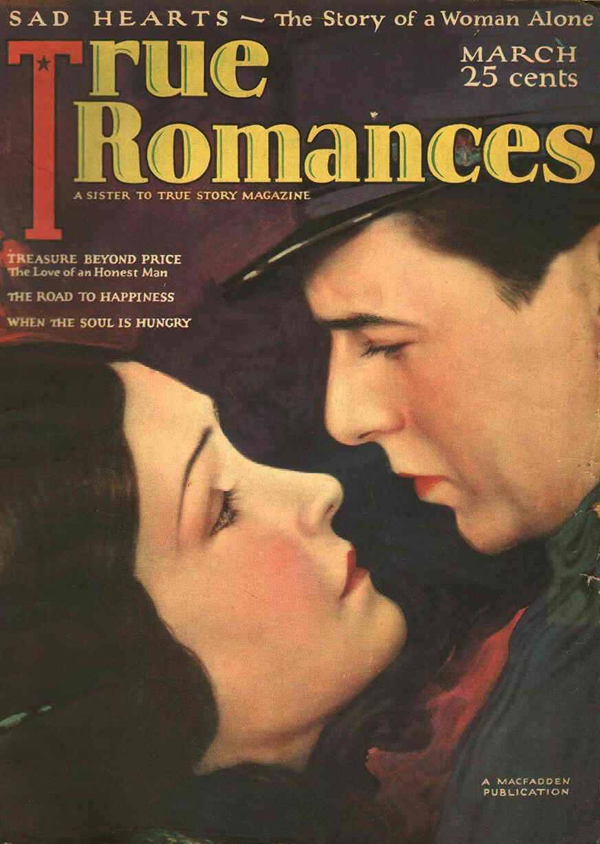 TRUE ROMANCES magazine side cover March 1925