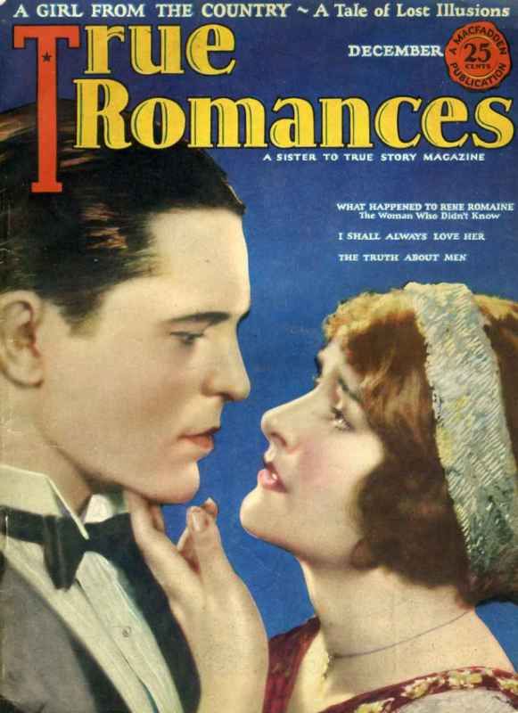 TRUE ROMANCES magazine side cover December 1925