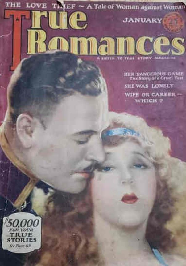 TRUE ROMANCES magazine side cover January 1926