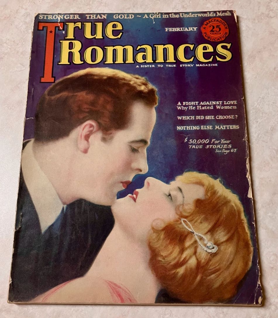TRUE ROMANCES magazine side cover February 1926