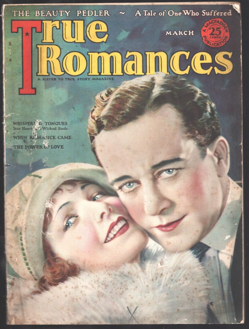TRUE ROMANCES magazine side cover March 1926