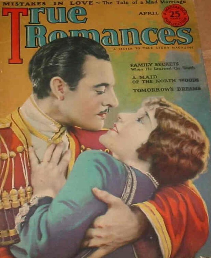 TRUE ROMANCES magazine side cover April 1926
