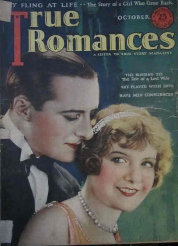 TRUE ROMANCES magazine side cover October 1926