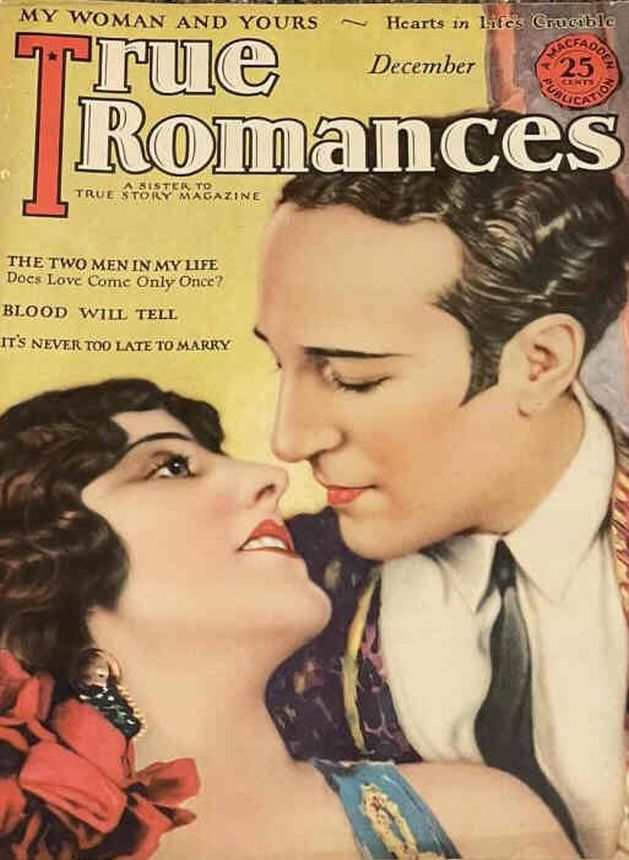 TRUE ROMANCES magazine side cover December 1926