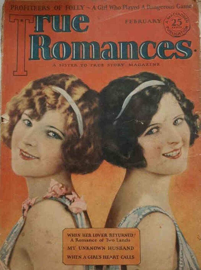 TRUE ROMANCES magazine side cover February 1927