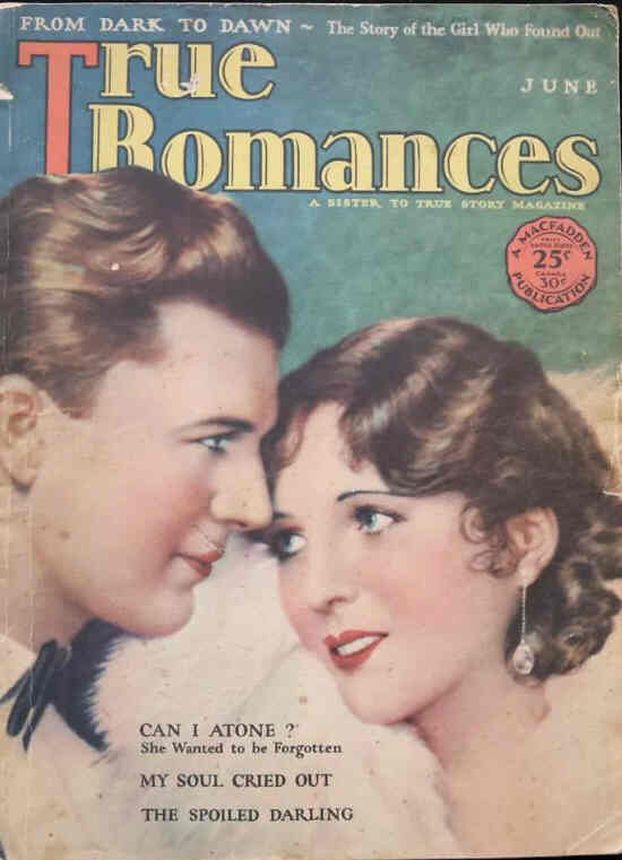 TRUE ROMANCES magazine side cover June 1928