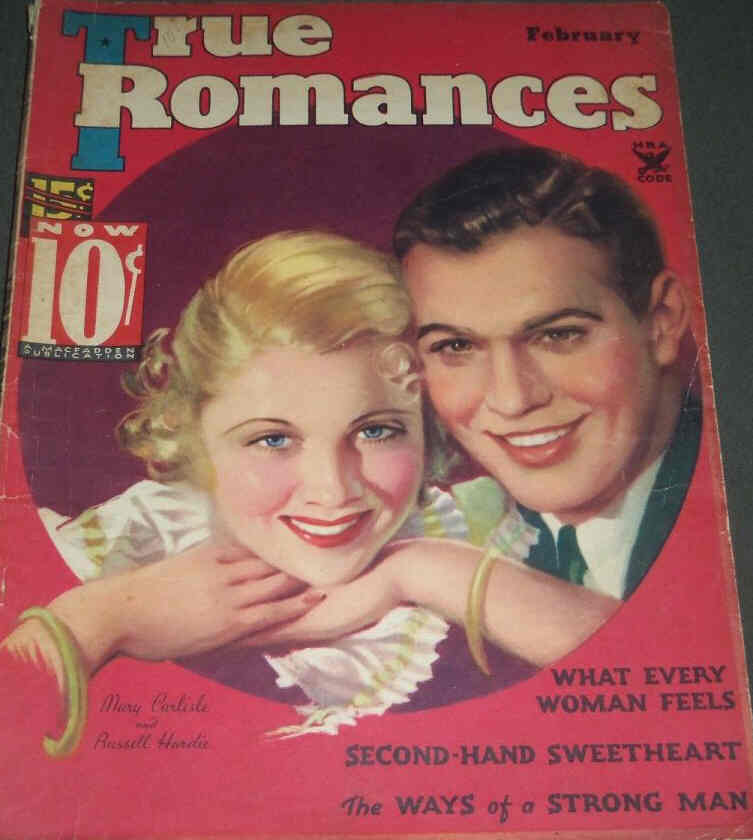 TRUE ROMANCES magazine side cover February 1934