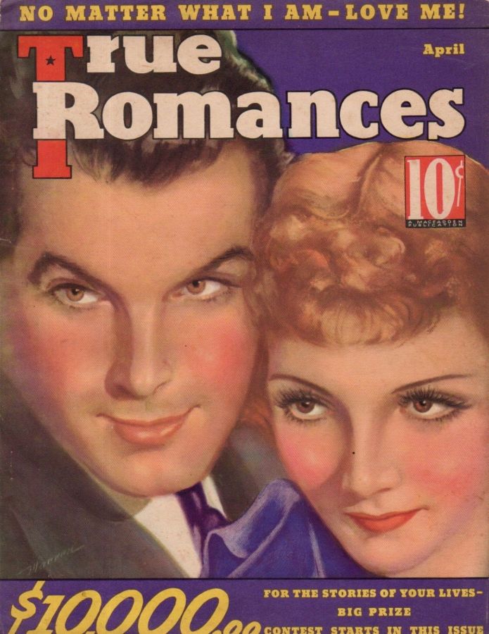 TRUE ROMANCES magazine side cover April 1936