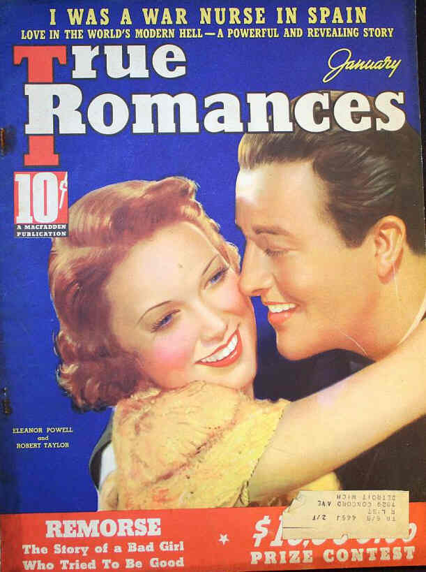TRUE ROMANCES magazine side cover January 1938