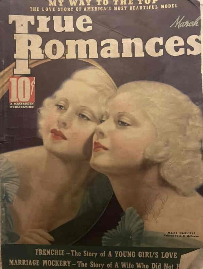 TRUE ROMANCES magazine side cover March 1938