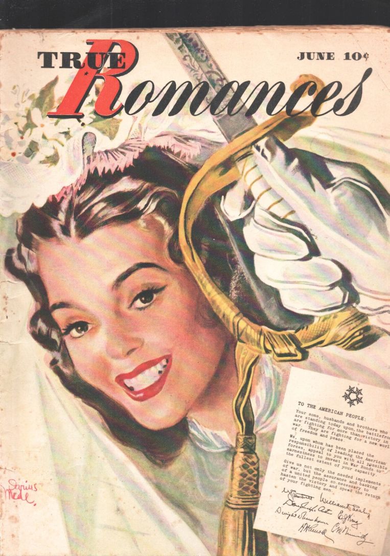 TRUE ROMANCES magazine side cover June 1945