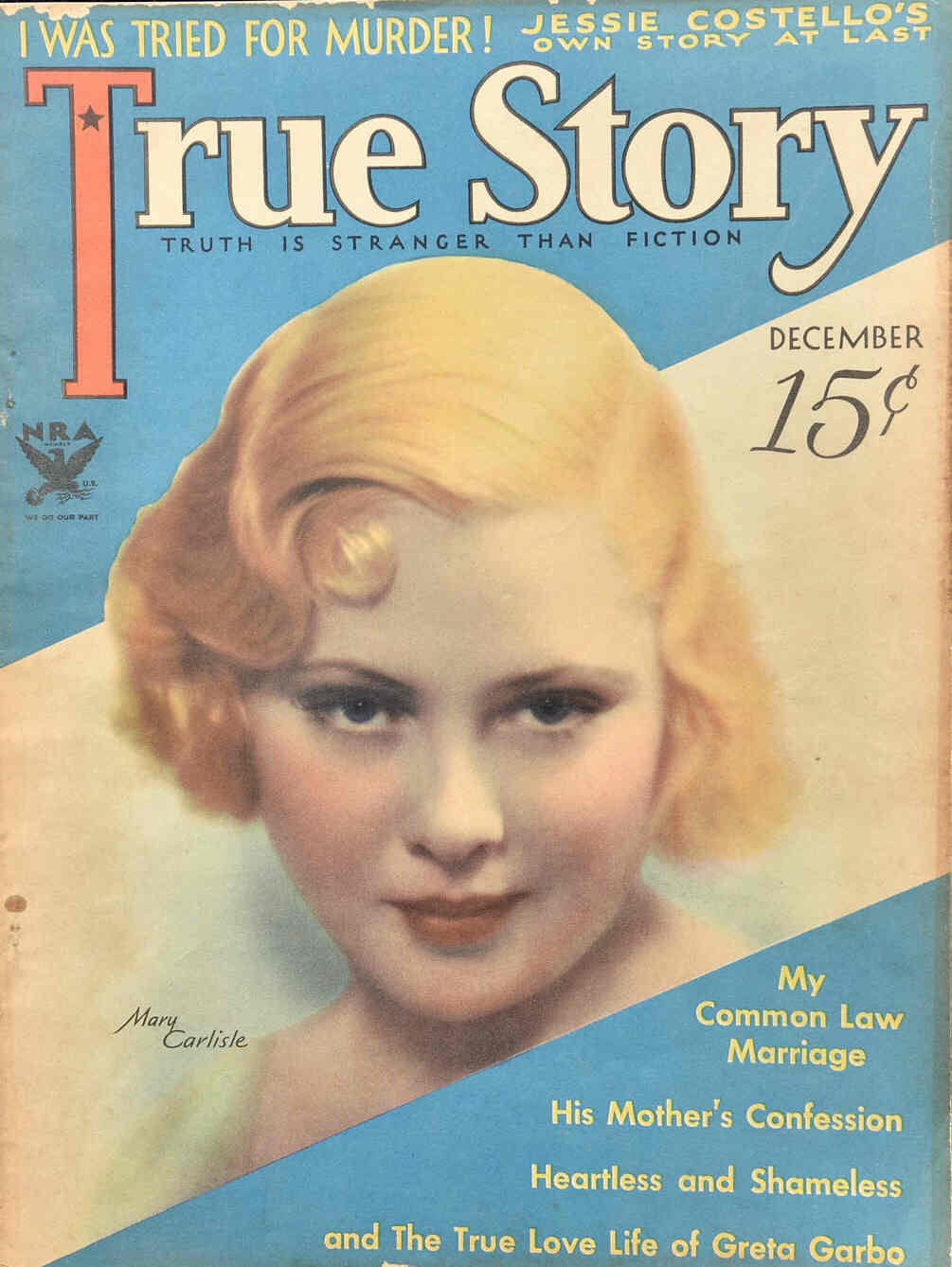 TRUE STORY magazine side cover Issue 133 December 1933