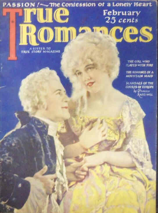 TRUE ROMANCES magazine side cover  February 1924