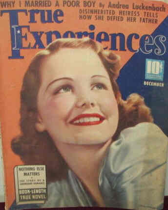 TRUE EXPERIENCES magazine side cover December 1938