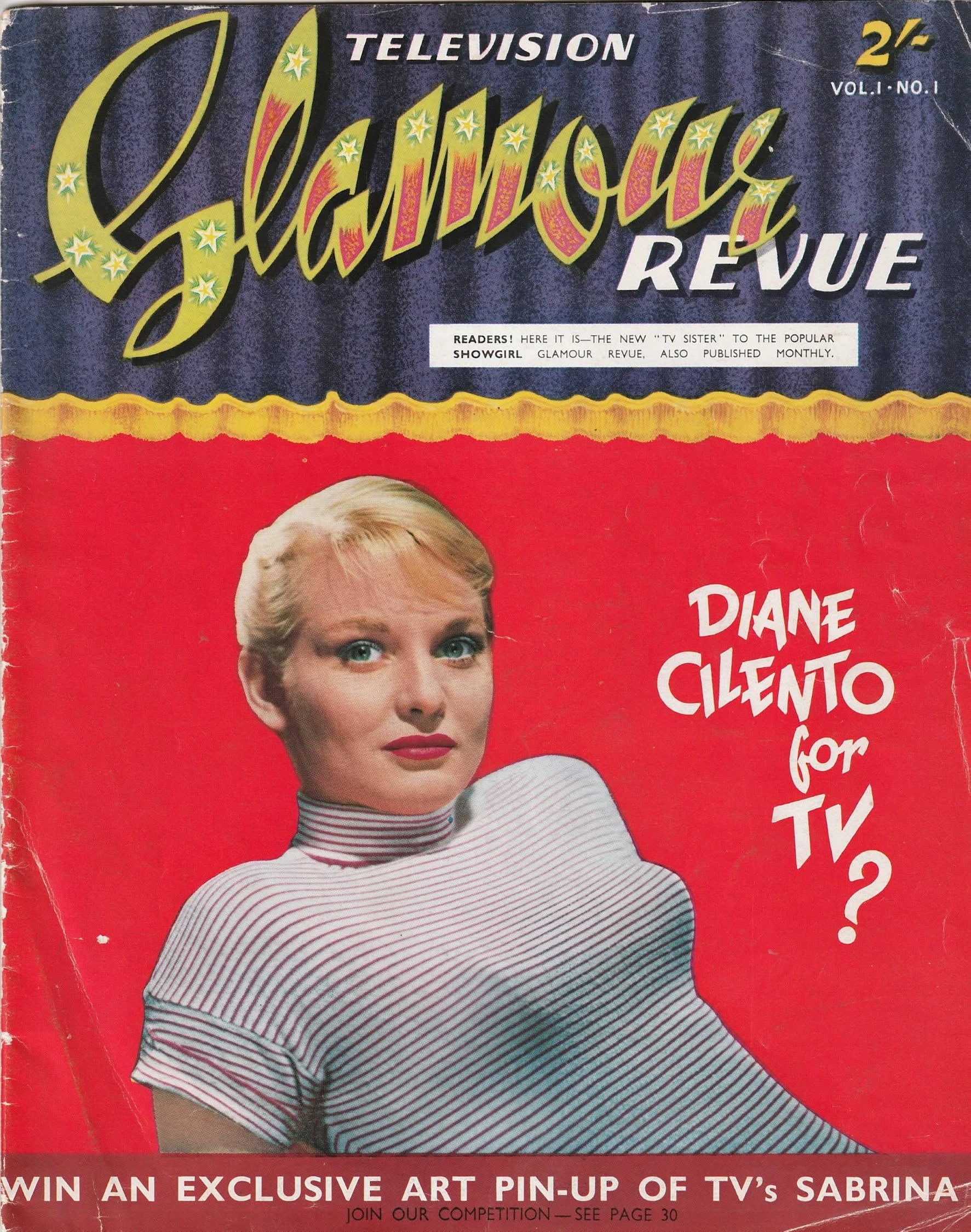 TELEVISION GLAMOUR REVUE magazine side cover Issue 1   1955