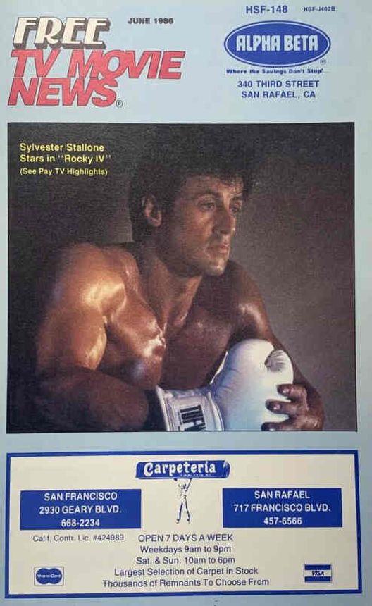 FREE TV MOVIE NEWS magazine side cover  June 1986