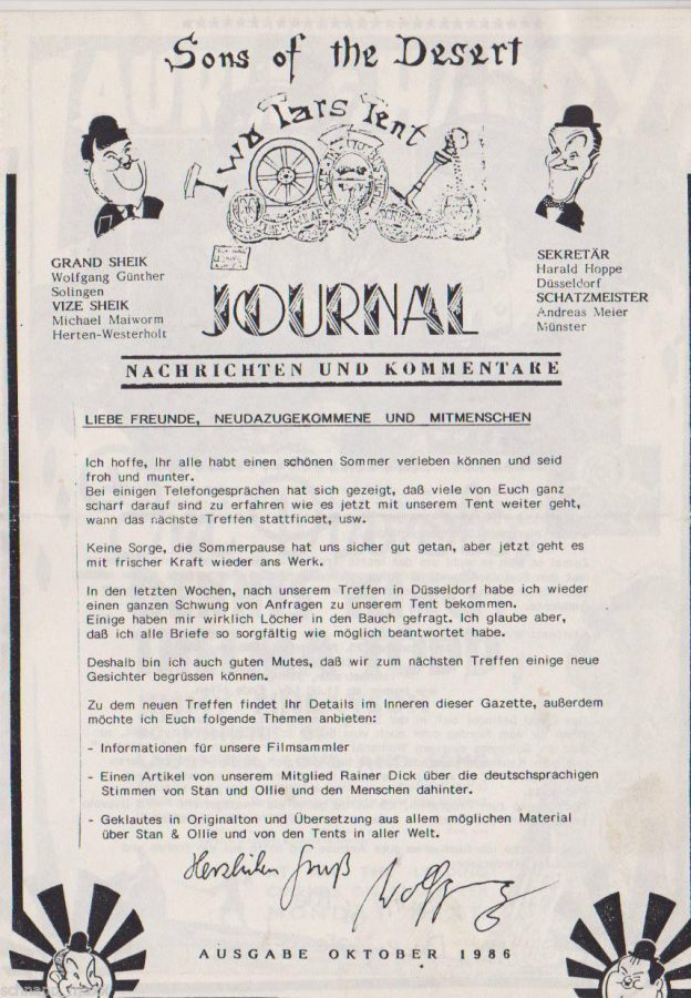 TWO TARS JOURNAL magazine side cover Issue 1 October 1986